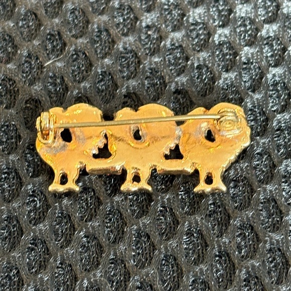 Vintage Unisex Gold-Tone Three Turkeys Brooch Pin with Red Rhinestones - Picture 10 of 10